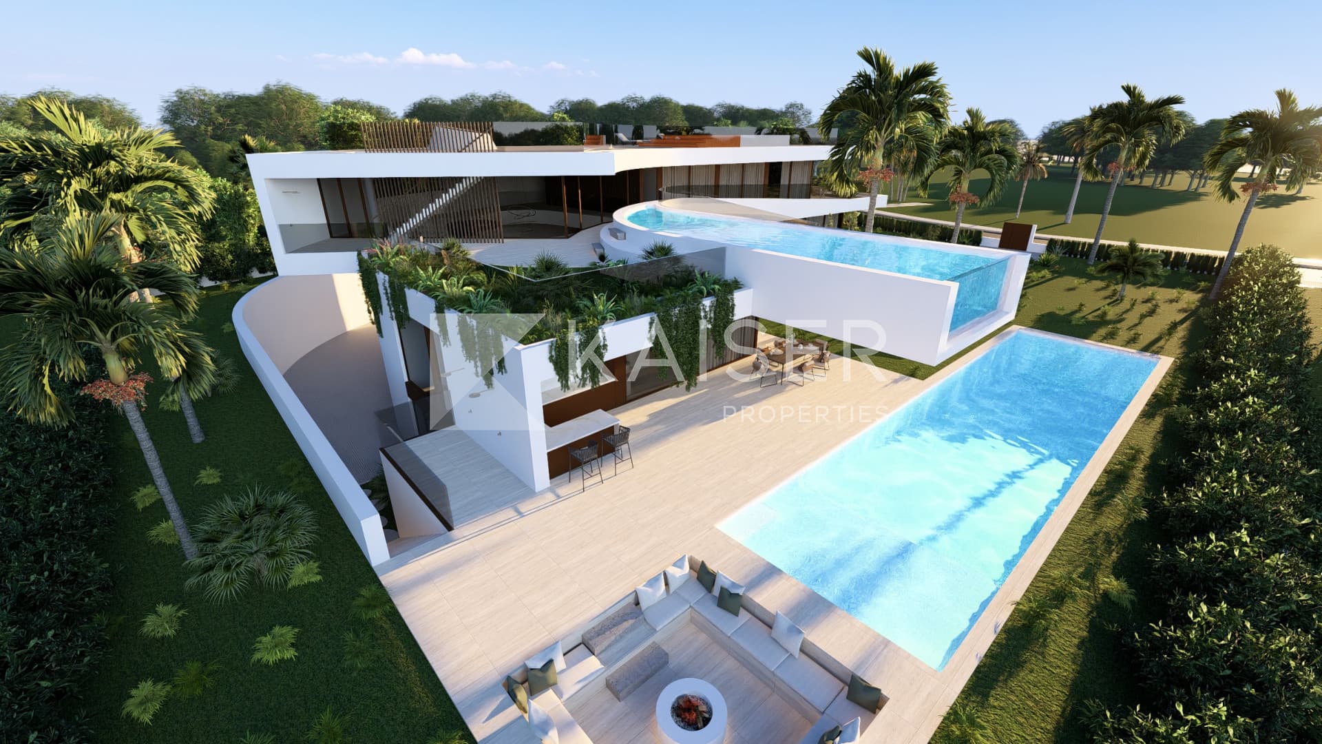 Contemporary villa with suspended pool and rooftop jacuzzi